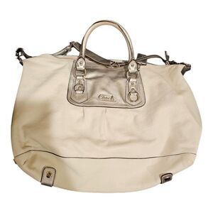 COACH Ashley Cream/Metallic Silver Satchel Handbag‎